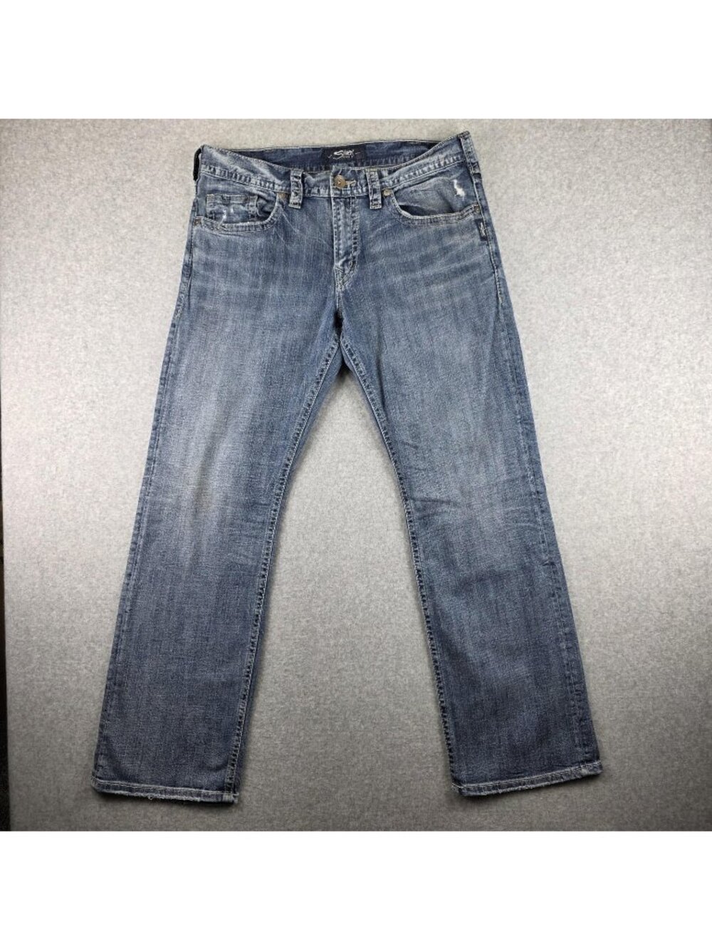 Silver Jeans Co Zac Jeans Mens 36x34 Straight Light Wash Stretch Distressed